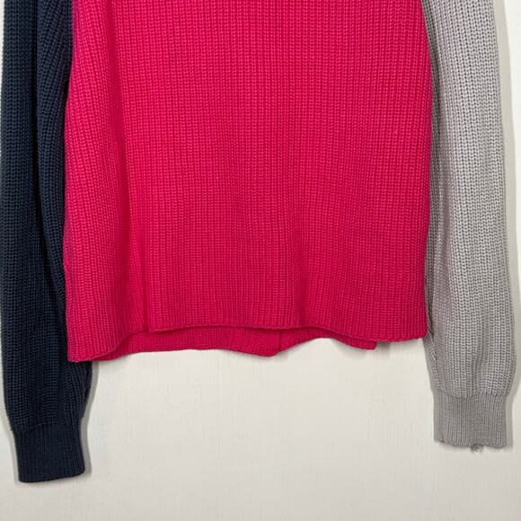 525 America Cardigan Sweater Size Med Pink Colorblock Knit Pearl Heart Buttons - Picture 7 of 10